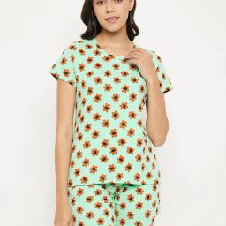 Clovia Green Printed T-Shirt With Shorts-image-26