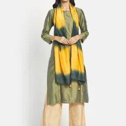 Fabindia Green & Yellow Tie & Dye Stole-image-44