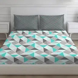 Layers Tivoli Geometric Green 104 TC Cotton King Bed Sheet with 2 Pillow Covers-image-25