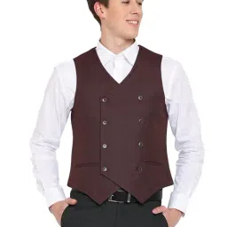 Cantabil Dark Maroon Regular Fit Self Design Waistcoat-picture-39