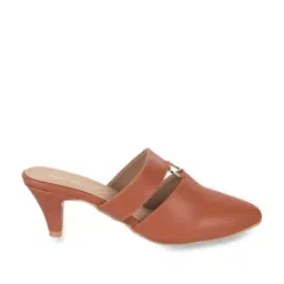 Mochi Women's Tan Mule Stilettos-image-4