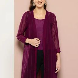 Qurvii Purple Striped Shrug-38