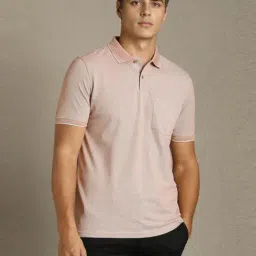 Louis Philippe Pink Cotton Regular Fit Polo T-Shirt-picture-1