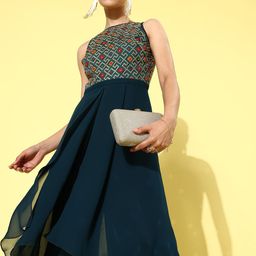 Miss Chase Women Elegant Teal Printed Joyful Jumpsuit-image-2