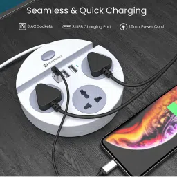 Portronics Power Plate 5 POR-1359 With 3 Socket & 3 USB Port Surge Protector (White) image 4