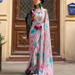 Odette Grey Floral Printed Saree-image-21