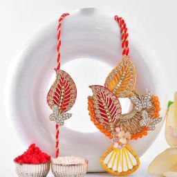 Aapno Rajasthan Red Leaf & Butterfly Design Bhaiya-Bhabhi Casual Rakhi with Roli Chawal & Greetings Card-picture-35
