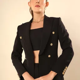 VOLCAPE Notched Lapel Collar Front Open Blazer-picture-0