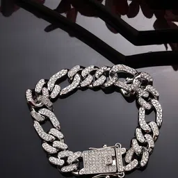 Anouk Men Silver-Plated Stainless Steel American Diamond Studded Link Bracelet-image-64