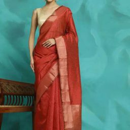 Jaipur Kurti Red Woven Saree With Unstitched Blouse-picture-2
