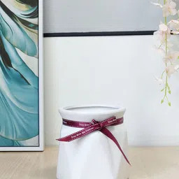 Art Street White Textured Ceramic Flower Vase-image-15