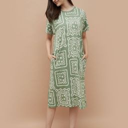 Ginger by Lifestyle Women Abstract Print Round Neck T-shirt Dress-picture-49