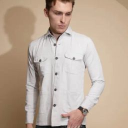 Global Republic Grey Regular Fit Shirt Collar Shacket-image-46