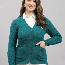Monte Carlo Green Regular Fit Self Pattern Cardigan-picture-2