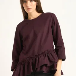 FEMMELLA Wine Regular Fit Solid Top-picture-1