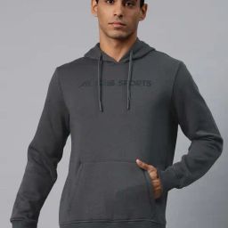 ALCIS Dark Grey Regular Fit Printed Hooded Sweatshirt-image-40