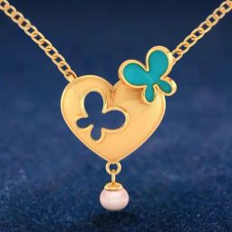P.C. Chandra Jewellers 14KT Yellow Gold Heart-shaped Necklace With Butterflies for Women and Girls-24