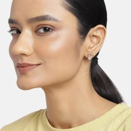 Estele Rhodium-Plated CZ Heart Shaped Stud Earrings for Women image 1
