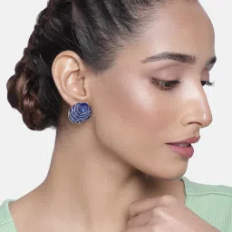 Estele Gold-Plated Round Stud Combo Earrings with Blue & Green Enamel for Girls/Women - Pack of 2 image 1
