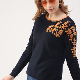 DressBerry Women Navy Blue Woven Design Sweater-image-17