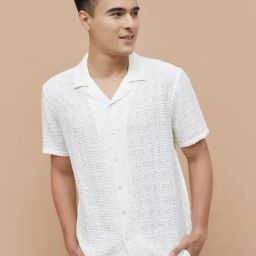 Code By Lifestyle Beige Regular Fit Textured Shirt-image-17
