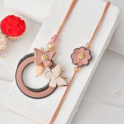 Aapno Rajasthan Rose Gold Modern butterfly & floral designs Bhaiya and Bhabhi rakhi Set Casual Rakhi with Roli Chawal & Greetings Card-picture-36