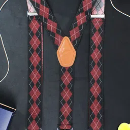 PELUCHE Men Red & Black Checked Suspenders-picture-7