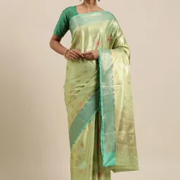 Banarasi Silk Works Pista Green Silk Woven Saree With Unstitched Blouse image 1