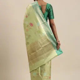 Banarasi Silk Works Pista Green Silk Woven Saree With Unstitched Blouse image 2