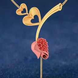 P.C. Chandra Jewellers 22KT Yellow Gold Necklace With Double Hearts on A Stone-image-33