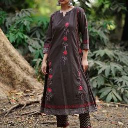 Chidiyaa Coffo Brown Pure Cotton Regular Fit Block Print Kurti-picture-24