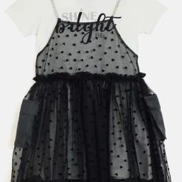 Blue Giraffe Girls White Printed Dress-picture-6
