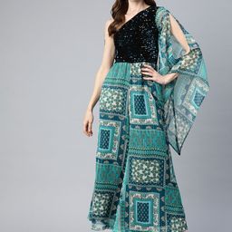 Cottinfab Printed Sequin Embellished One Shoulder Jumpsuit-picture-13