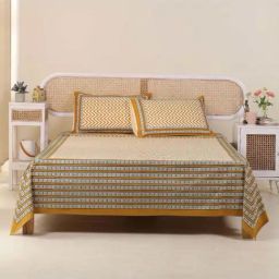 Peepul Tree Mustard & Black Cotton 280 TC Double Bedsheet with 2 Pillow Covers-43