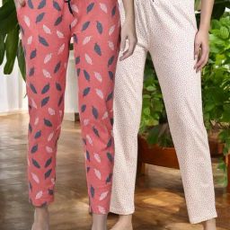 Kryptic White & Orange Cotton Relaxed Fit Printed Lounge Pant - Pack of 2-image-83
