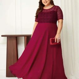 Miss Chase A+ Pink Self Design A-Line Dress-image-59