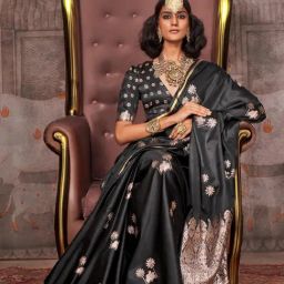 Saree Mall Black Satin Self Saree with Blouse Piece-image-42