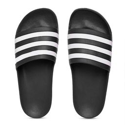 ADIDAS Unisex Black & White Adilette Aqua Striped Sliders-picture-37