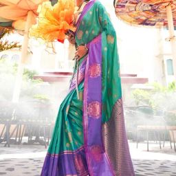 Saree Mall Blue Woven Sarees With Unstitched Blouse-image-61