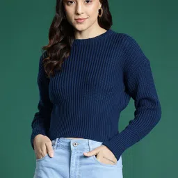 DressBerry Knitted Pullover with Drop-Shoulder Sleeves-image-15