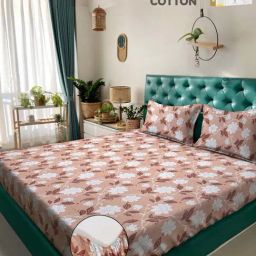 Klotthe Beige 400 TC Cotton Double Elastic Book Fold Bedsheet with 2 Pillow Covers-image-79