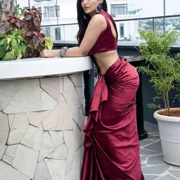 ODETTE Solid Satin Saree With Blouse Piece-image-97