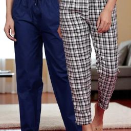Kryptic White & Light Blue Cotton Relaxed Fit Printed Lounge Pant - Pack of 2-image-79