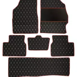 Elegant Luxury Leatherette Black & Red Carpet Car Mat Compatible With Mahindra Marazzo-image-128