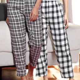 Kryptic White & Dark Blue Cotton Relaxed Fit Printed Lounge Pant - Pack of 2-image-101