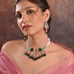 Fida Gold-Plated Artificial Stones and Beads Pearl-Beaded Jewellery Set-image-55