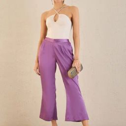 First Resort By Ramola Bachchan Lilac Bell Bottom Satin Pants-image-46
