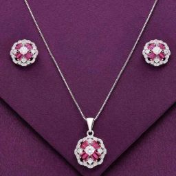 Kai Jewel Sterling Pink & White Blooms Pendant with Chain & Earrings Set for Women-23