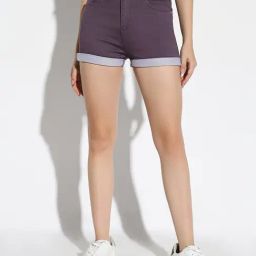 SHOWOFF Purple Denim Slim Fit Shorts-image-35
