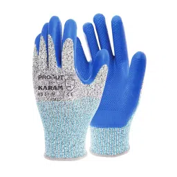 Karam Safety Hand Gloves Embossed Latex Coating Blue 13 Gauge HPPE Liner Size L, HS 61-image-87